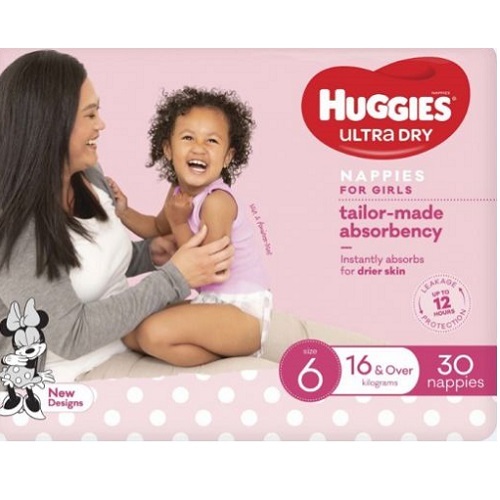 Huggies Ultra Dry Junior GIRL Nappy Size 6  (16kg+) Pack of 30