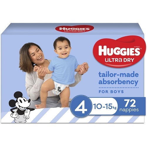 Huggies Ultra Dry TODDLER BOY Size 4 (10 to 15kg) Pack of 72