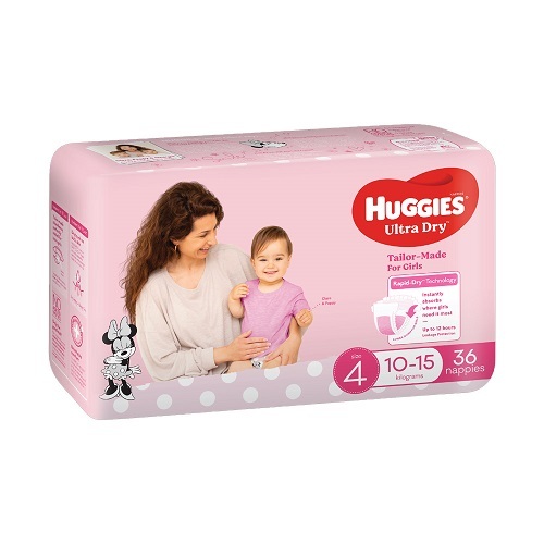 Huggies Ultra Dry Toddler GIRL Size 4 (13 to 15 kg) Pack of 36