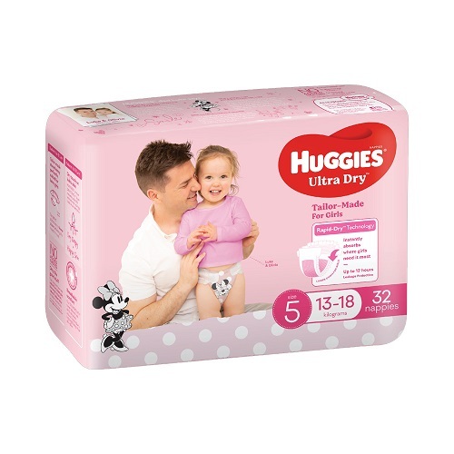Huggies Ultra Dry Walker GIRL Size 5 (13 to 18 kg) Pack of 32