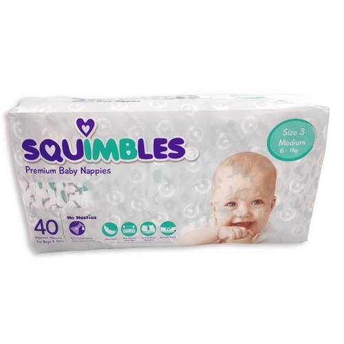 Squimbles Baby Premium Nappy MEDIUM SIZE 3) Ctn 160