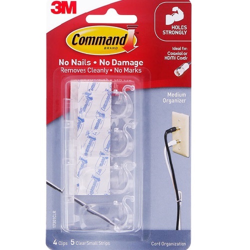3M Command Cord Organisers Medium (Up to 10mm) Clear (17301CLR) Pack 4