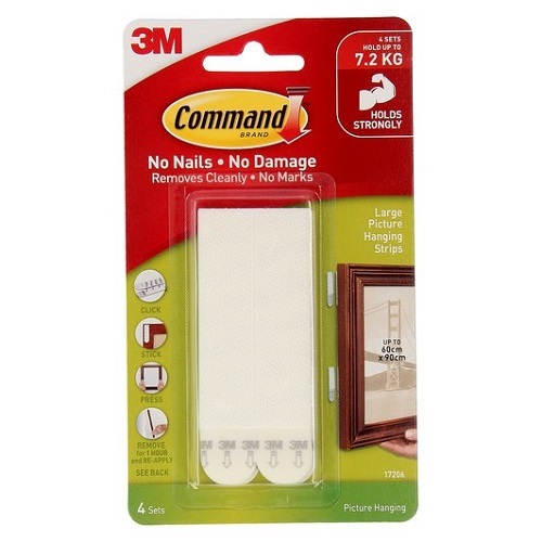 3M Command Picture Hanging Strips Large White Pk 4 (17206)