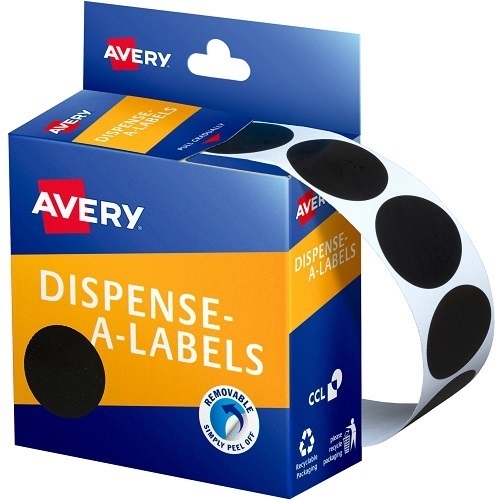 Avery Removable Dispenser Labels 24mm Round Black Pack of 500