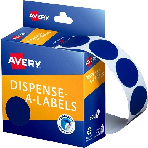 Quik Removable Dispenser Labels 24mm Round BLUE Pack of 500 (MFN: 10354480)