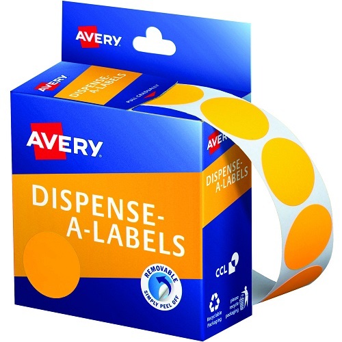 Avery Removable Dispenser Labels 24mm Round Fluoro Orange Pack of 350