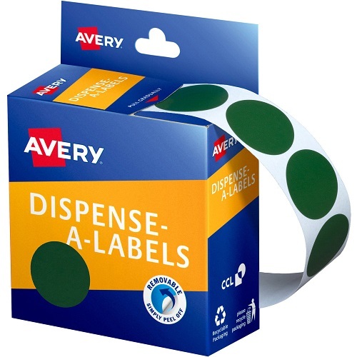 Avery Removable Dispenser Labels 24mm Round GREEN Pack of 500