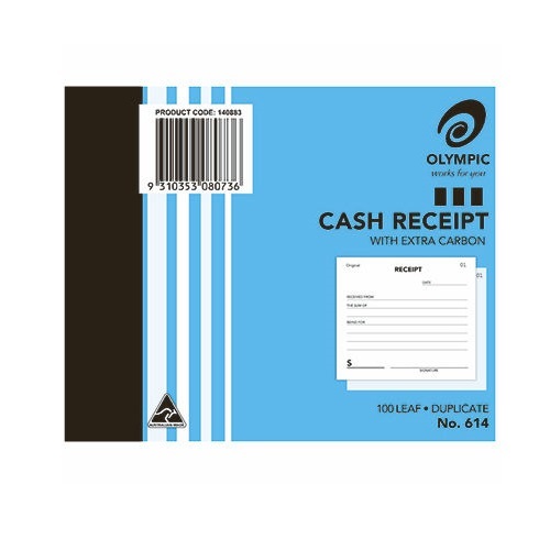 Cash Receipt Book 100 x 125mm Carbon Olympic DUPLICATE (614)