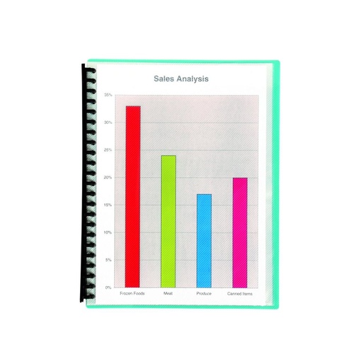 Marbig A4 Display Book Clear Front 20 Pockets Green (2007204)