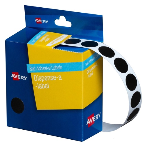 Avery Dispenser Label Circle 14mm Black Pk 