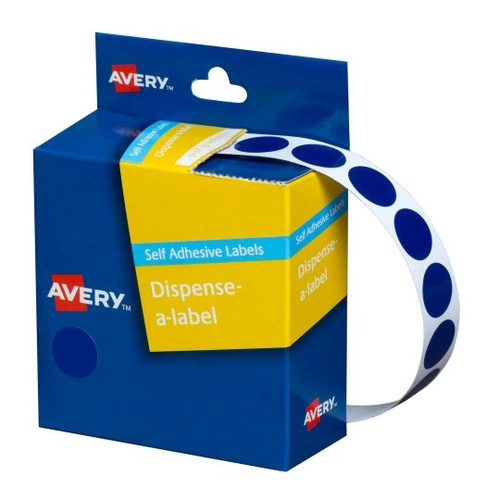 Avery Circle Dispenser Labels 14mm Removable Blue Pk 1050 (937236)