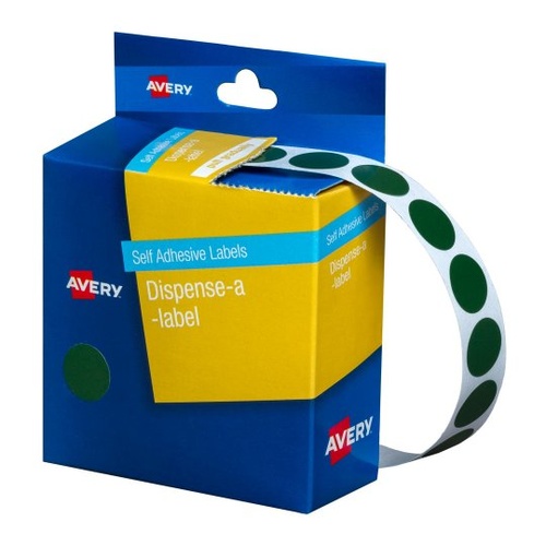 Avery Circle Dispenser Labels 14mm Removable Green Pk 1050 (937238)