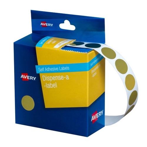 Avery Circle Dispenser Labels 14mm Removable Gold Pk 1050 (937273)