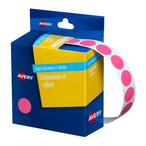 Avery Circle Dispenser Labels 14mm Removable Pink Pk 1050 (937241)