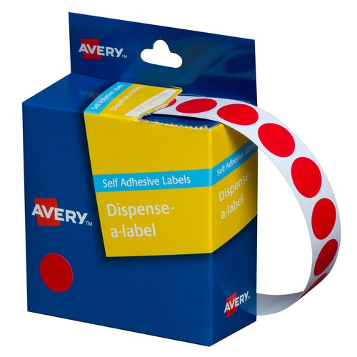 Avery Circle Dispenser Labels 14mm Removable Red Pk 1050 (937235)