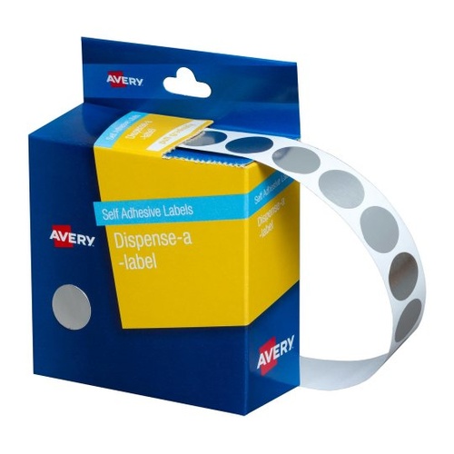 Avery Circle Dispenser Labels 14mm Removable Silver Pk 500 