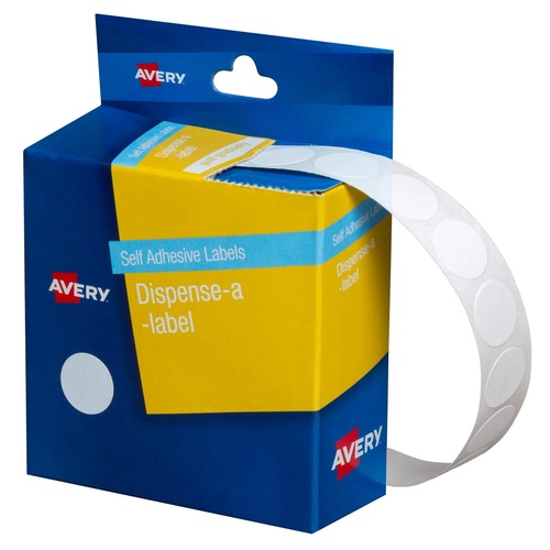 Avery Circle Dispenser Labels 14mm Removable White Pk 1200 (937200)