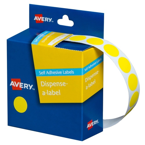 Avery Circle Dispenser Labels 14mm Removable Yellow Pk 1050 (937239)