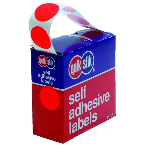Label Quik Stik 14mm Dot FLUORO RED (80103CPFR))