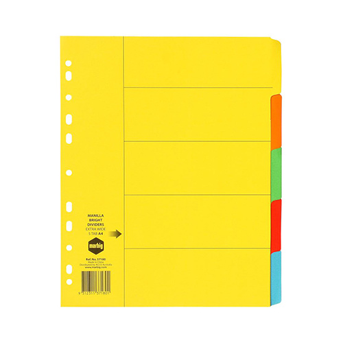 Marbig Divider A4 5 Tab Extra Wide Manilla Extra Wide Multi Coloured  (37180F)