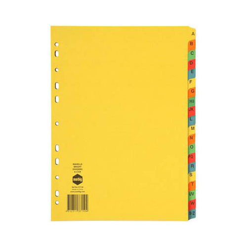 Marbig Divider Manilla A-Z Tab A4 Bright Assorted (37150F)