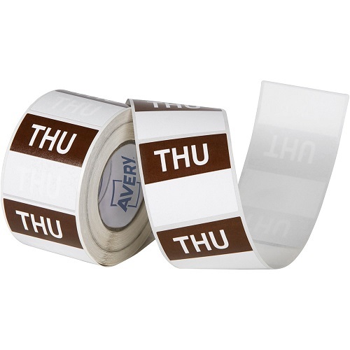 Avery Food Rotation Square Label 40mm Thursday Brown Roll of 500