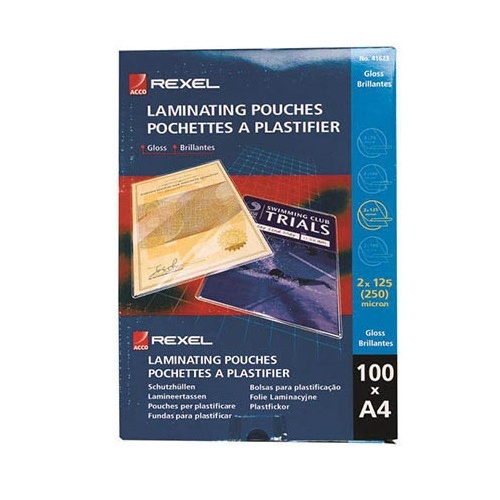 Rexel Laminating Pouch 125 Micron A4 CLEAR Pack 100