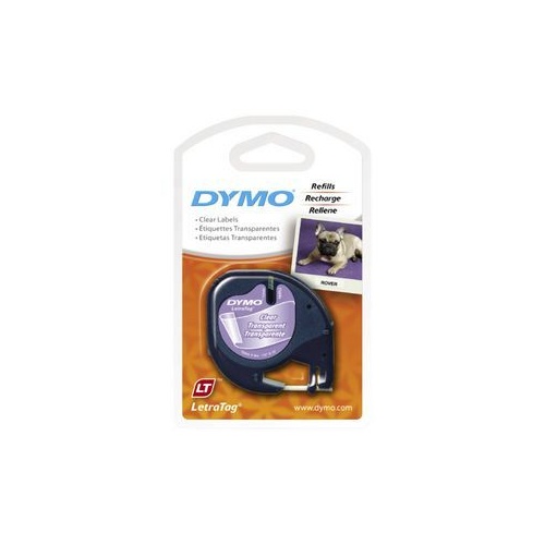 DYMO LetraTag Plastic label Tape 12mm Black on Clear (12267)