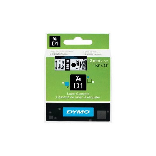 DYMO D1 Label Tape 12mm x 7m Black on Clear (45010)