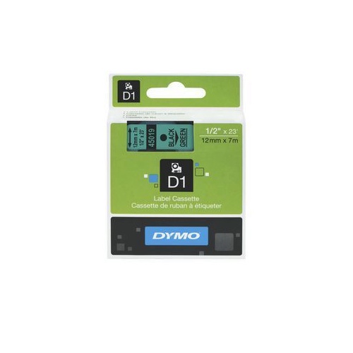 DYMO D1 Label Tape 12mm x 7m Black on Green (45019)