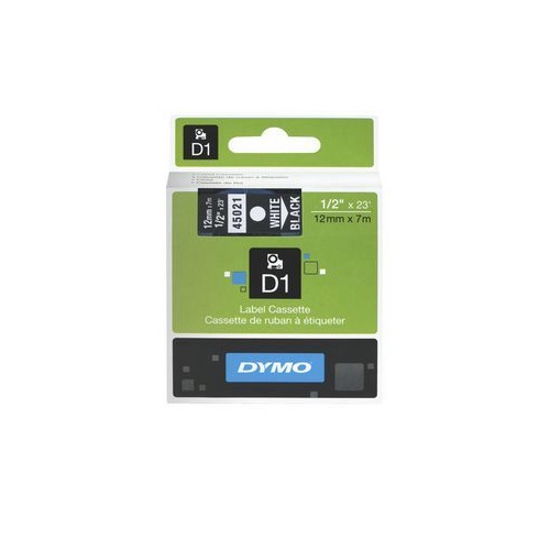 DYMO D1 Label Tape 12mm x 7m White on Black (45021)