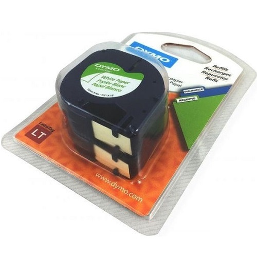 DYMO LetraTag Paper label Tape 12mm Black on White Pk 2 (92630)