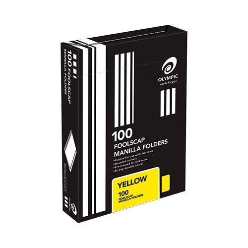 Olympic Foolscap Manilla Folders YELLOW Pack 100 (193863)