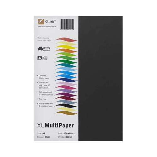 Quill Coloured Copy Paper 80 gsm A4  Black Pk 100 (90071)