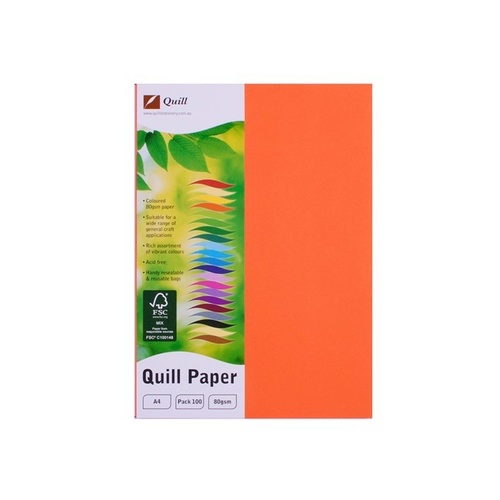 Quill Coloured Copy Paper 80 gsm A4 Orange Pk 100 (90061)
