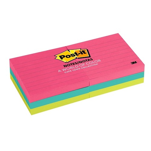 Post-It Notes 630-6AN 76 x 76mm Lined Assorted Neon 6 Pack