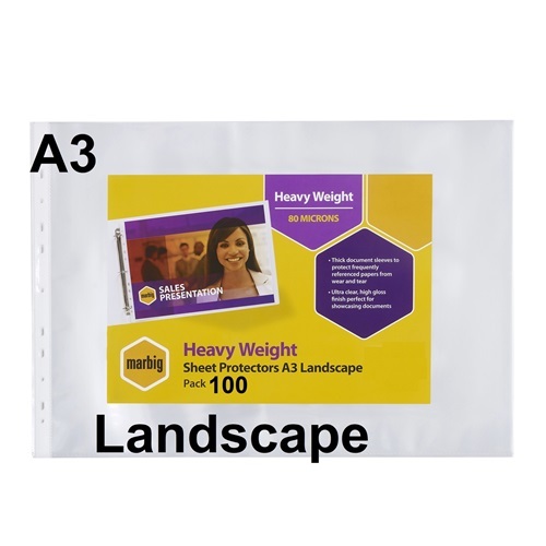 Marbig A3 Sheet Protectors Landscape Pk 100 (25111)