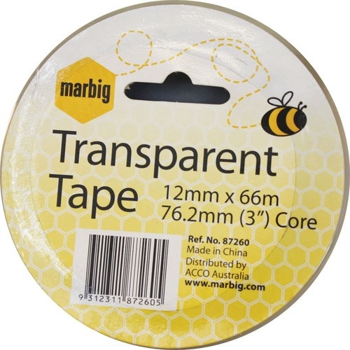 Marbig Office Tape 12mm X 66m (76.2mm core) Clear (87260)
