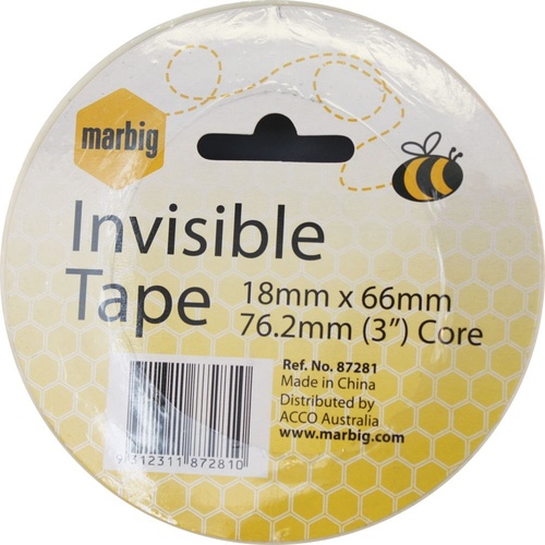 Marbig Invisible Tape 18mm x 66m (76.2mm core) Clear (10604312)