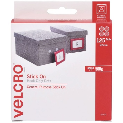 Velcro Brand Hook Only Dots 22mm White Pk 125