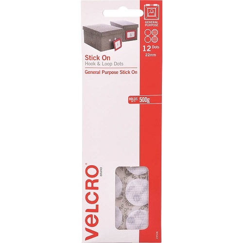 Velcro Brand Handy Dots Hangsell White 22mm Hook and Loop Pack 12 (V24506)