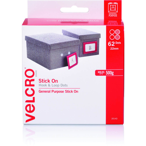 Velcro Brand Spots Hook and Loop fastener 22mm 62 Spots Dispenser Pack (V20143)