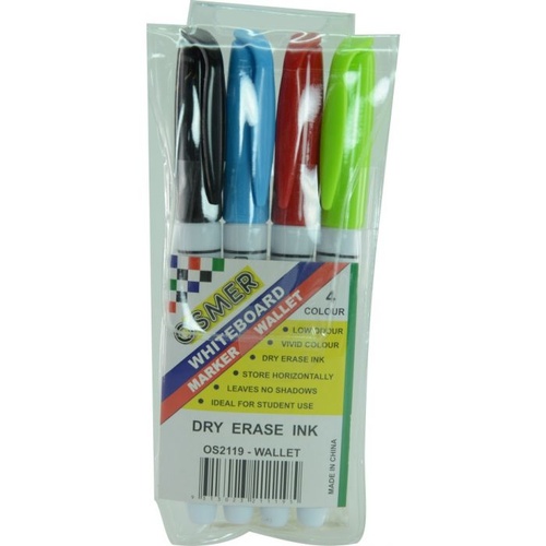 Osmer Fine Tip Whiteboard Marker Wallet of 4