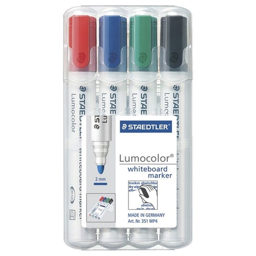 STAEDTLER 351 Lumocolor Whiteboard Bullet Tip Assorted Markers Pk 4 (351 WP4)