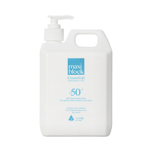 Maxiblock Essential Non Greasy Sunscreen SPF 50+ 1L. Carton of 4
