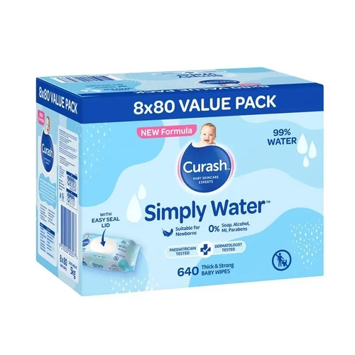 Curash Simply Water Wipes 80x8 pack